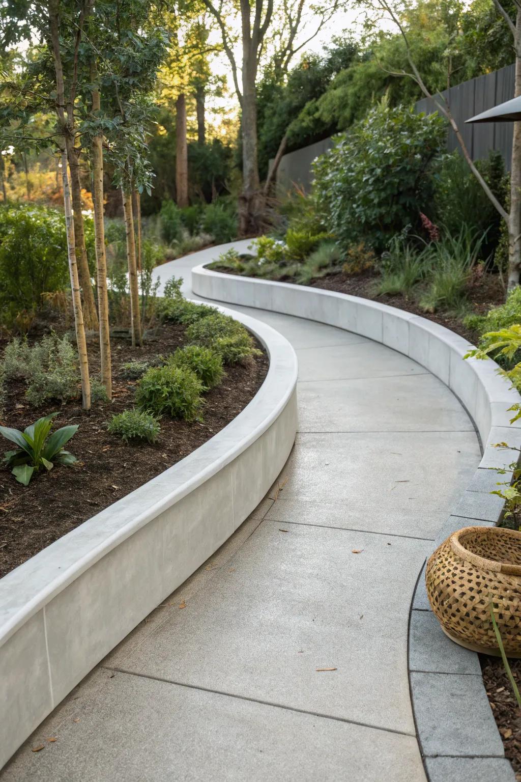 Embrace durability and elegance with minimalist concrete edging for your outdoor spaces.