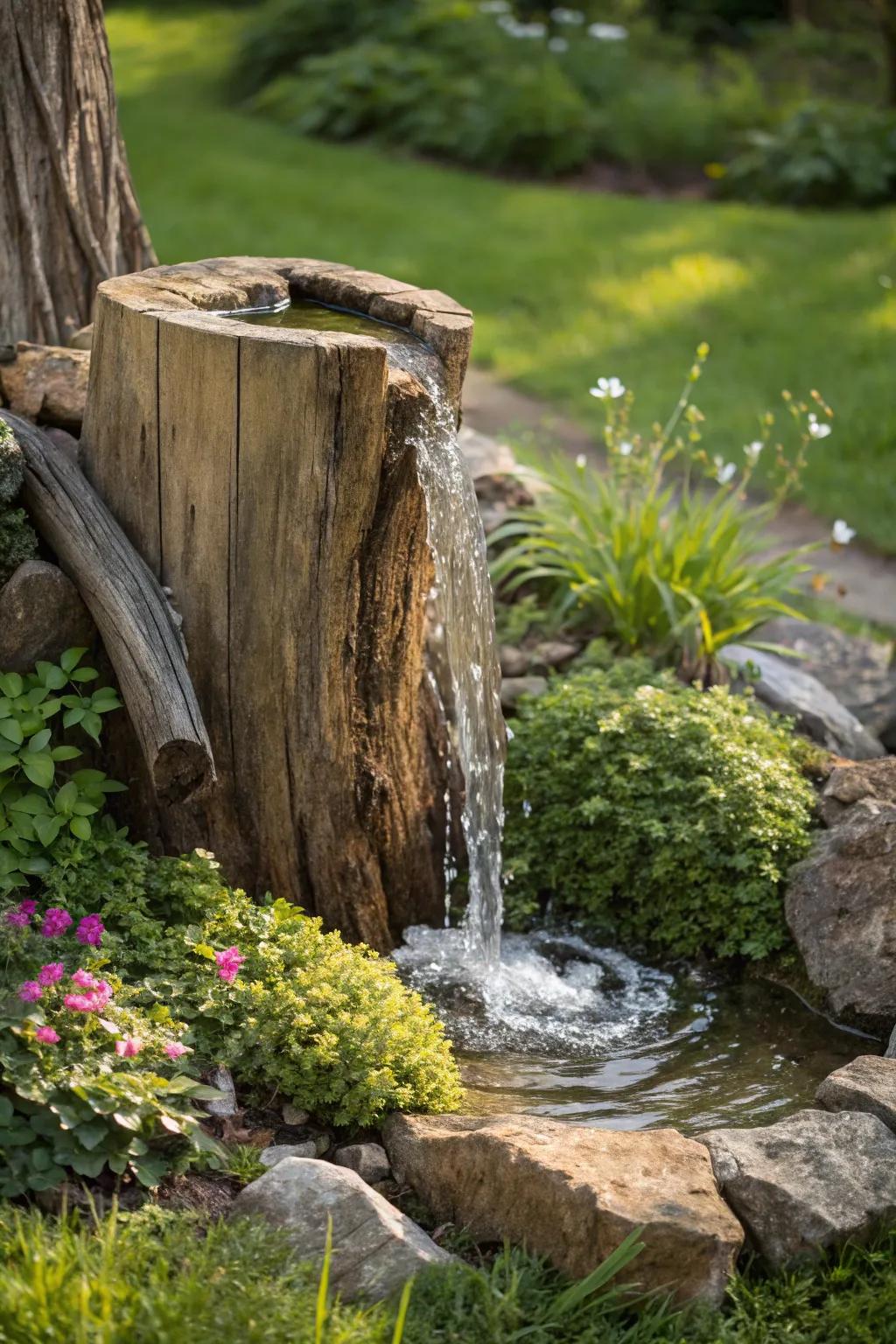 Breathe new life into nature with this stunning DIY tree stump waterfall.