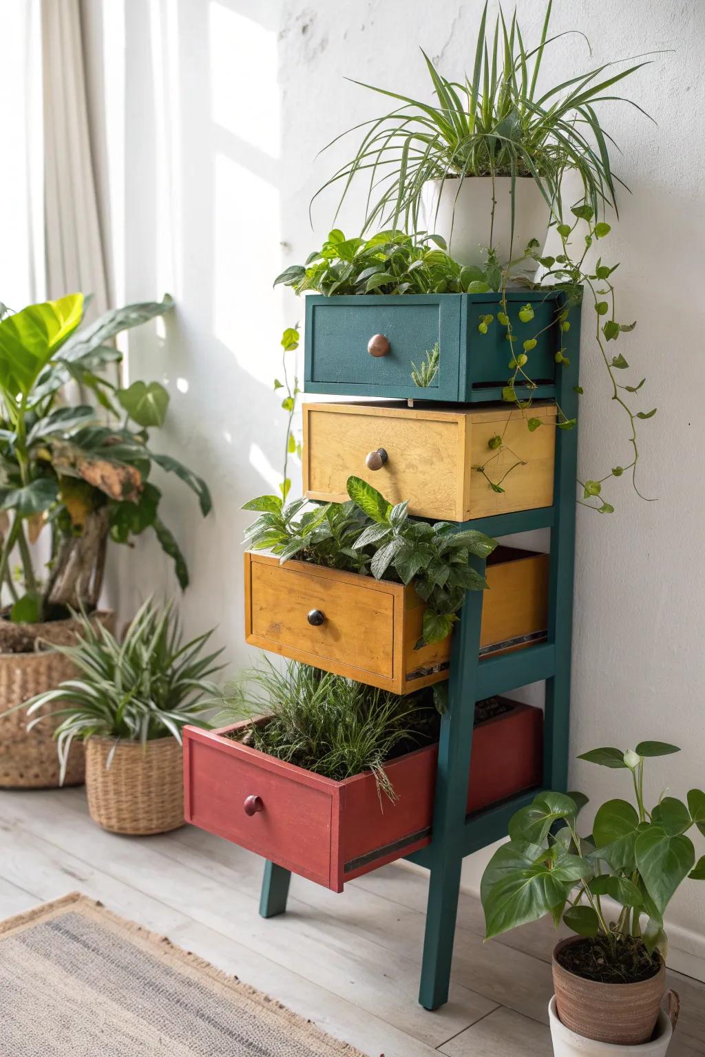 Elevate your indoor garden with this stunning DIY upcycled drawer plant stand—where bold meets beauty!
