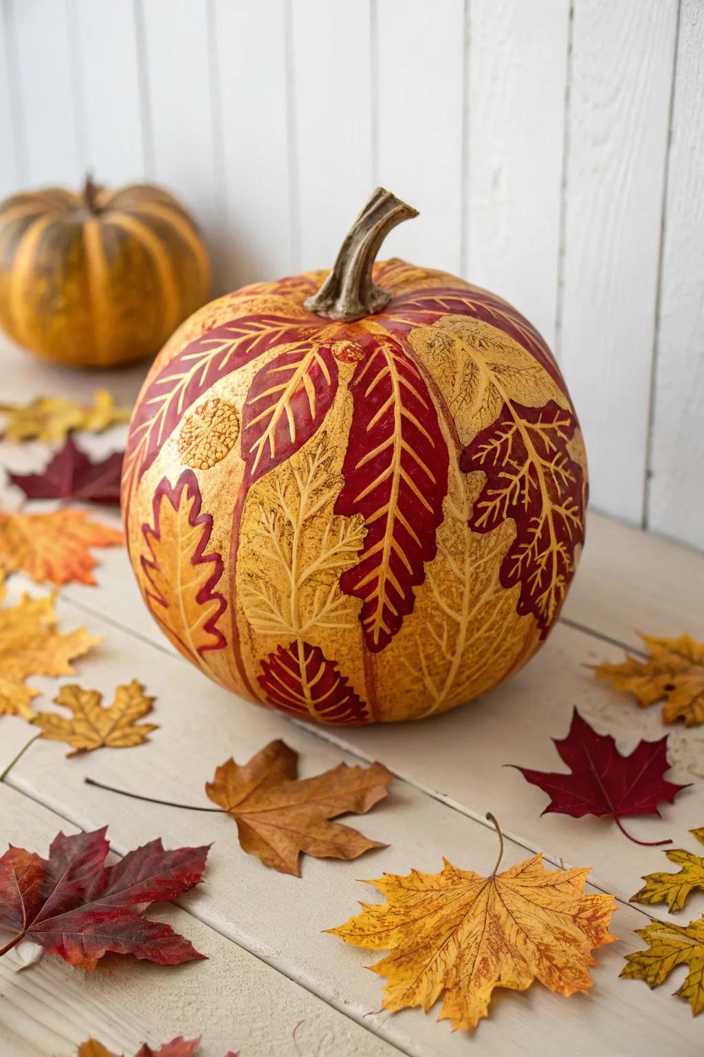 Embrace autumn's artistry with a nature-inspired painted pumpkin that celebrates the season in style.