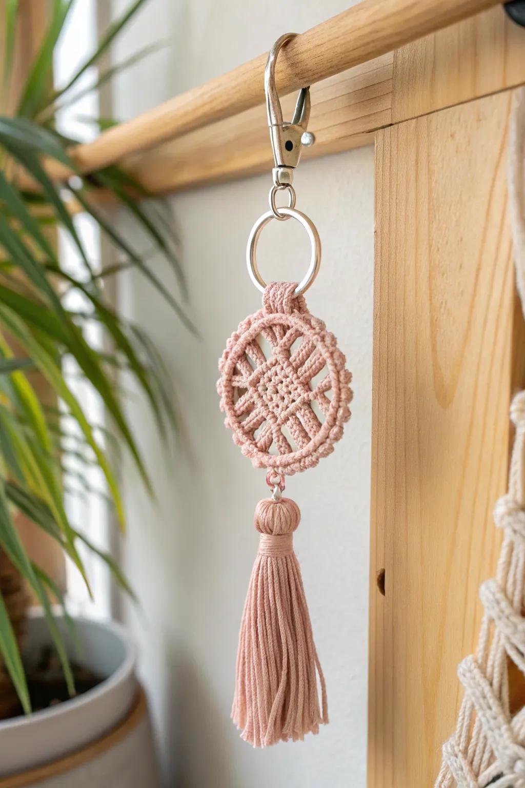 Add a touch of handmade charm to your keys with this delightful crochet keychain. Perfect for practicing new stitches!