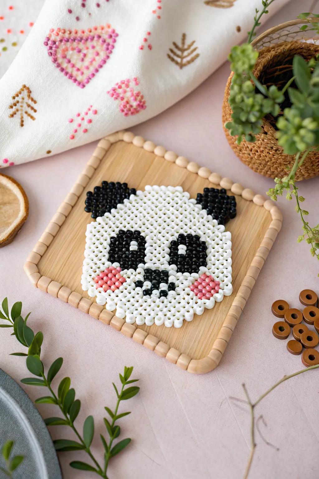 Add a touch of whimsy to your walls with minimalist perler bead animal faces. Perfect for a playful and stylish decor!