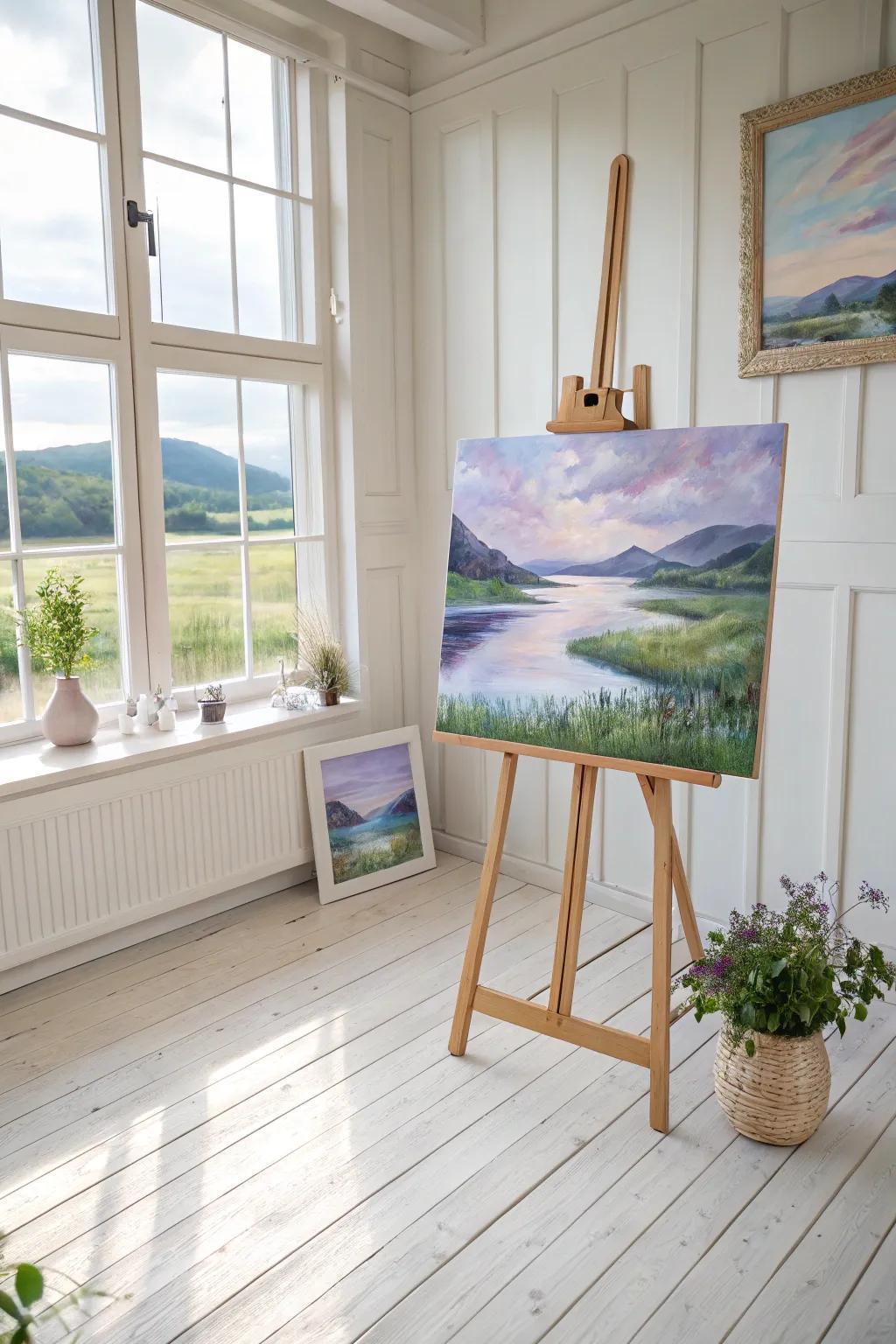 Embrace tranquility with a serene landscape painting, where simplicity meets natural beauty.