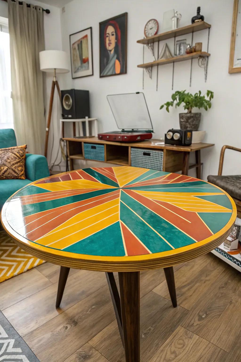 Bring retro charm to your space with a vibrant epoxy table that channels the past in style.