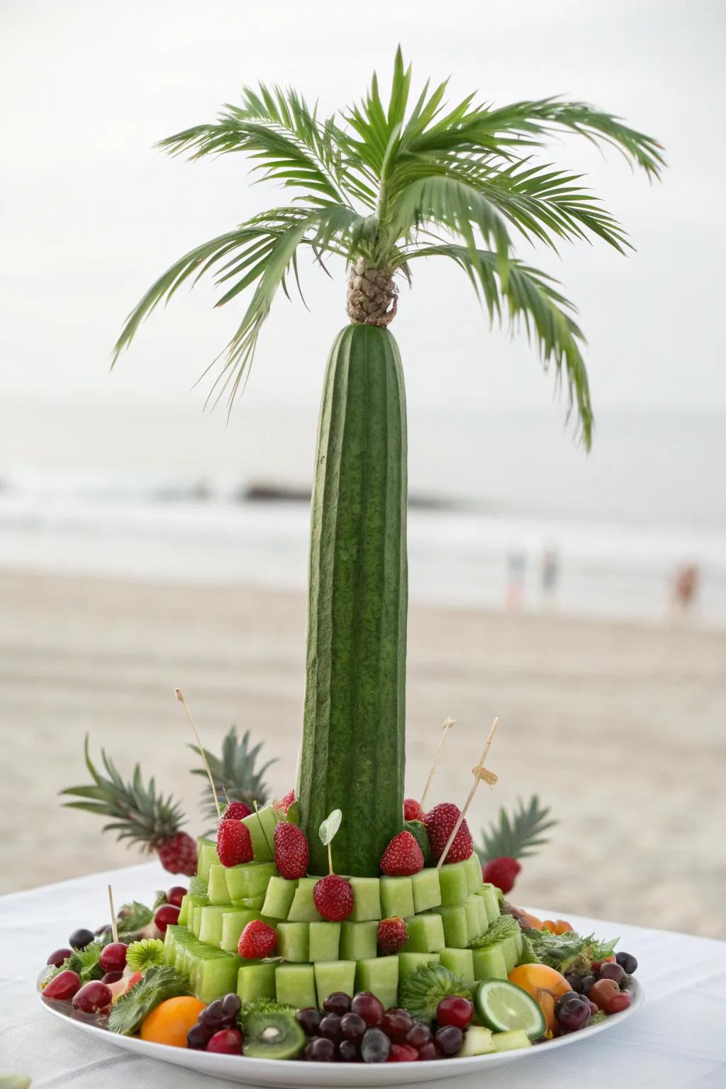Elevate your fruit display with a beachy palm tree vibe—simple, striking, and sure to impress!