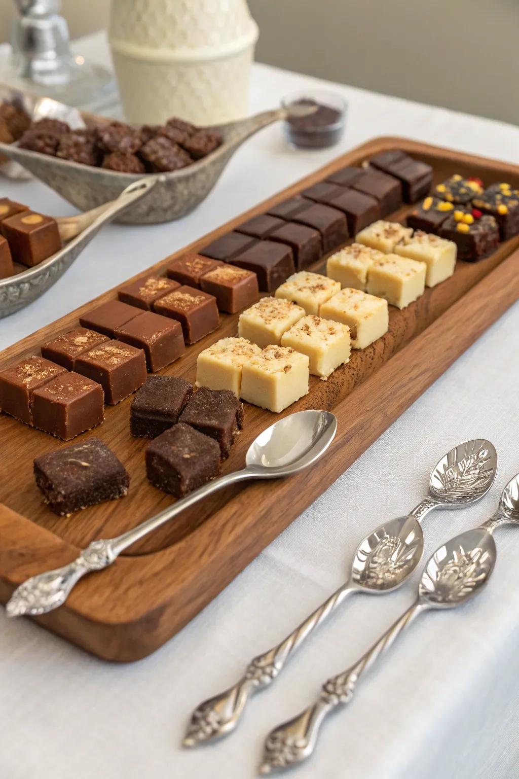 Interactive fudge tasting board display.