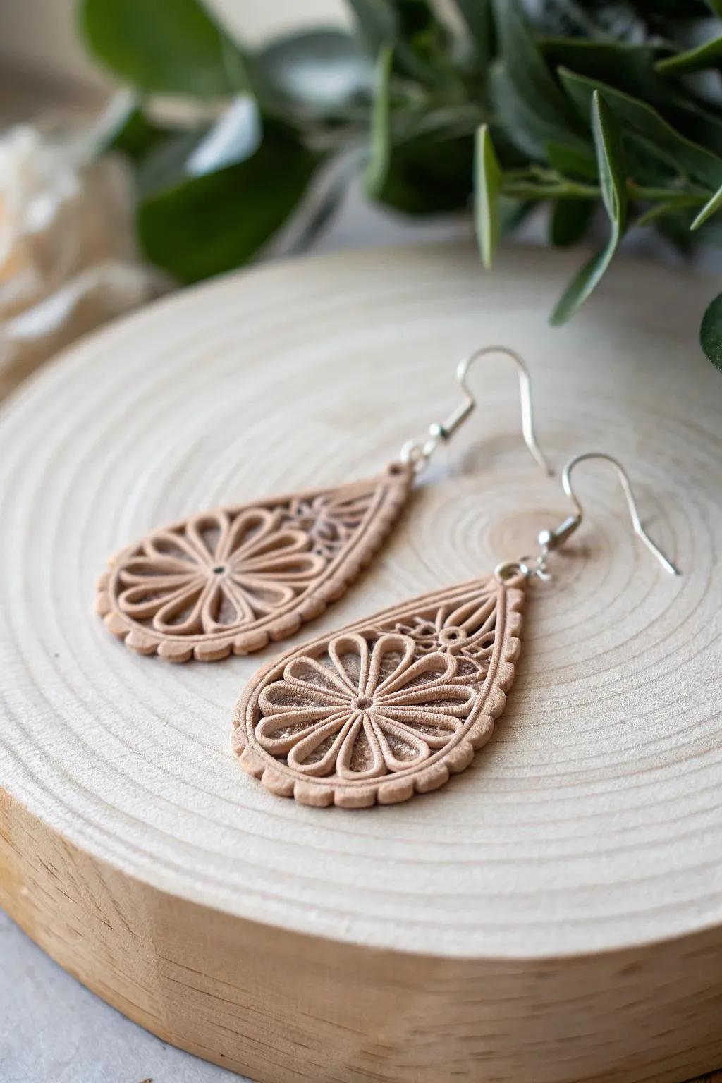 Embrace elegance with handcrafted filigree clay earrings that blend minimalist design and boho charm.
