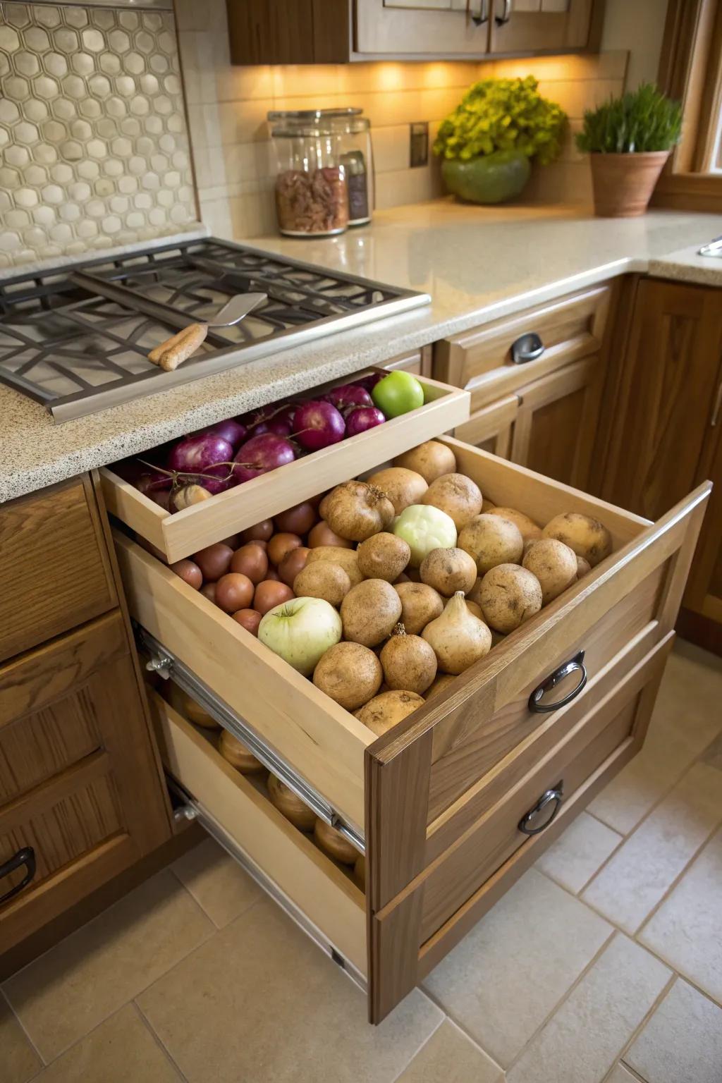 Dedicated produce drawers keep your kitchen organized and clutter-free.