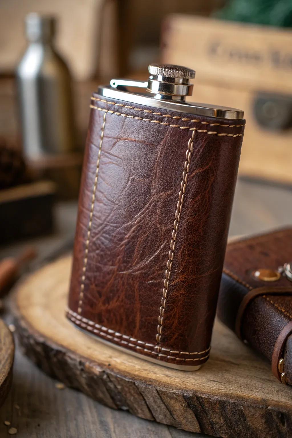 Elevate your style with a handcrafted leather flask cover.