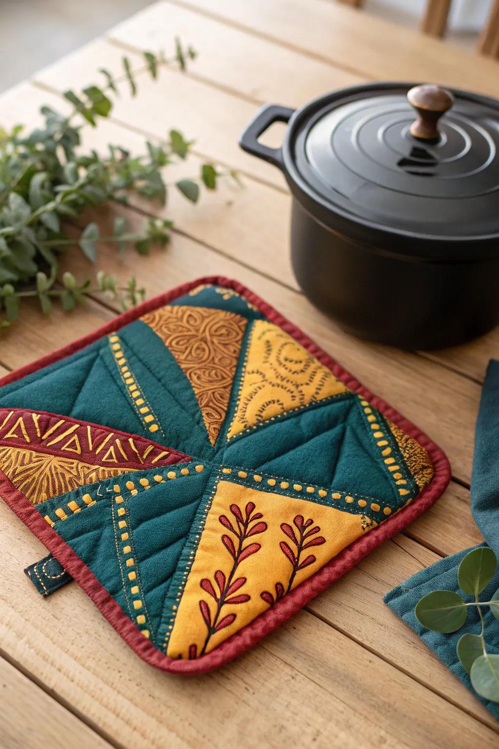 Crafted with love: A vibrant pot holder that captures the essence of creativity and functionality.