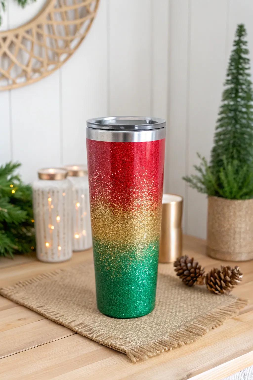 Elevate your holiday gatherings with this stunning ombre glitter tumbler, where festive colors and minimalist style meet.