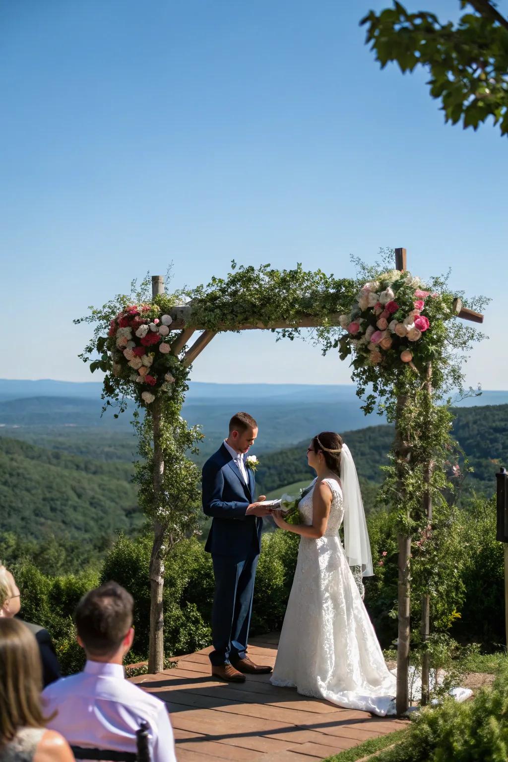 A breathtaking view serves as the perfect backdrop for a wedding ceremony.
