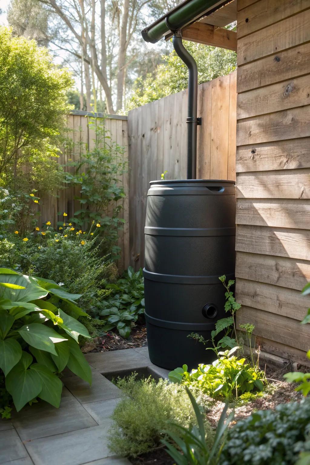 Harness nature's gift with style: Elevate your outdoor workshop with a sophisticated rainwater collection system.