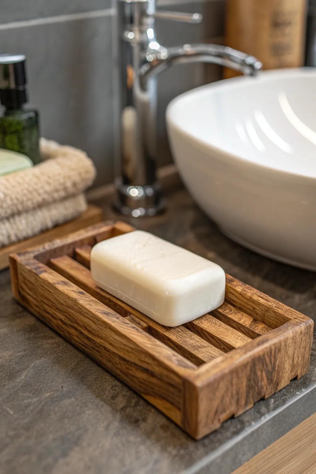 Elevate your sink area with this rustic pallet wood soap dish—where simplicity meets style.