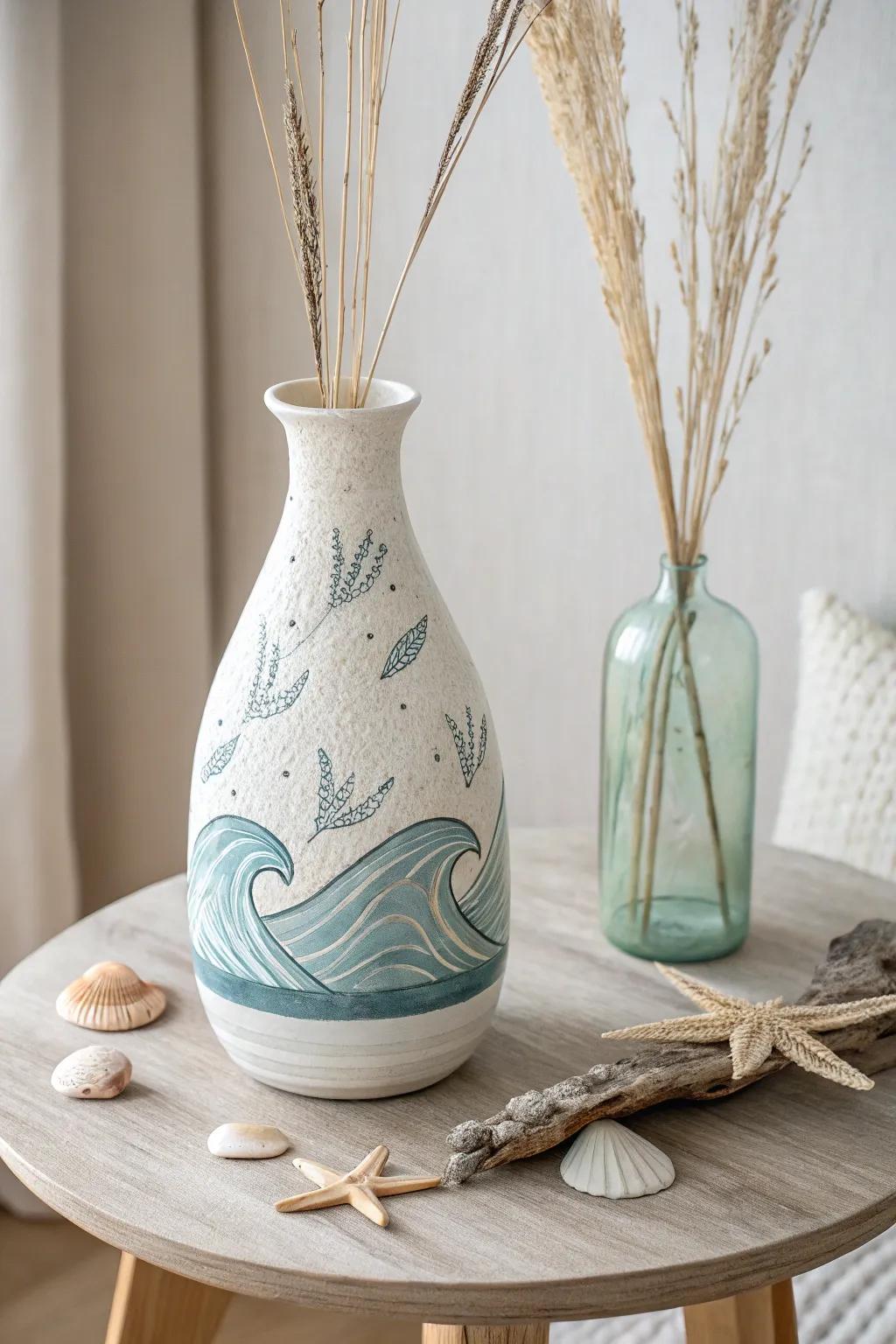 Elevate your space with coastal charm: A handcrafted vase that brings the ocean home.