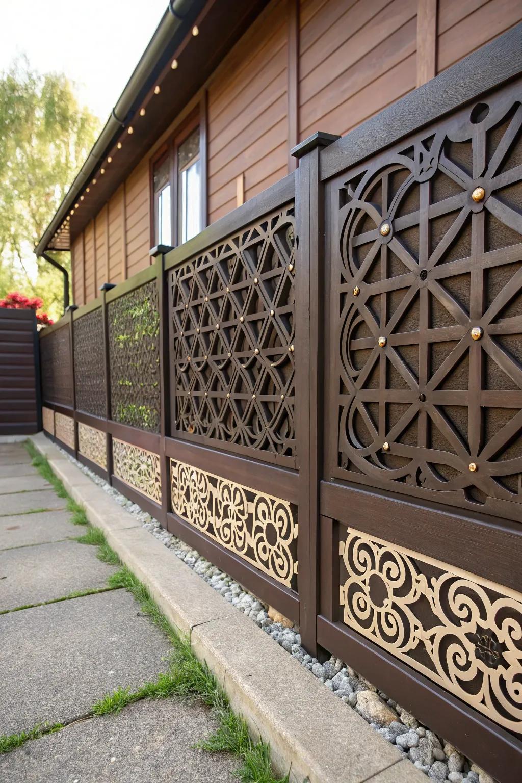 Elevate your shed's style with intricate decorative fence panels.
