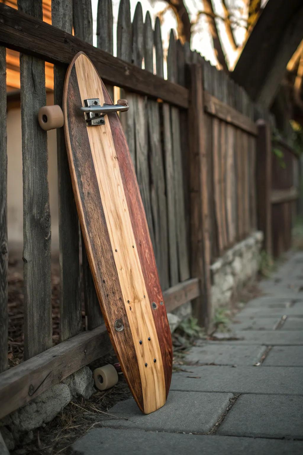 Embrace the elegance of nature with a rustic wood grain skateboard.