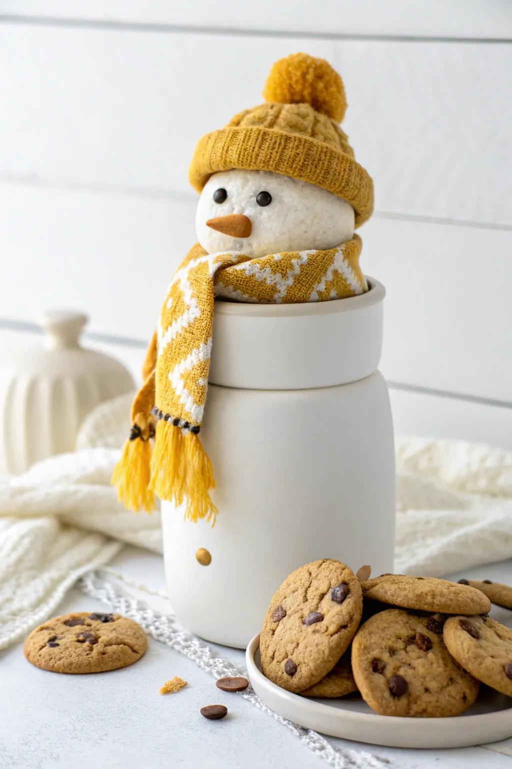 Add a touch of whimsy and warmth to your holiday treats with this charming Snowman Cookie Jar.