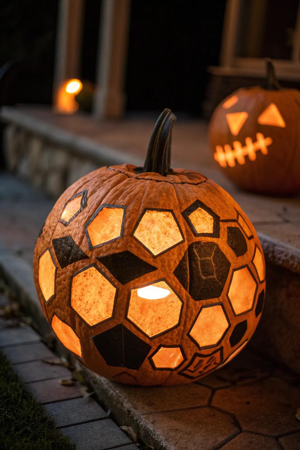 Unleash your creativity with this twisted soccer ball pumpkin carving!