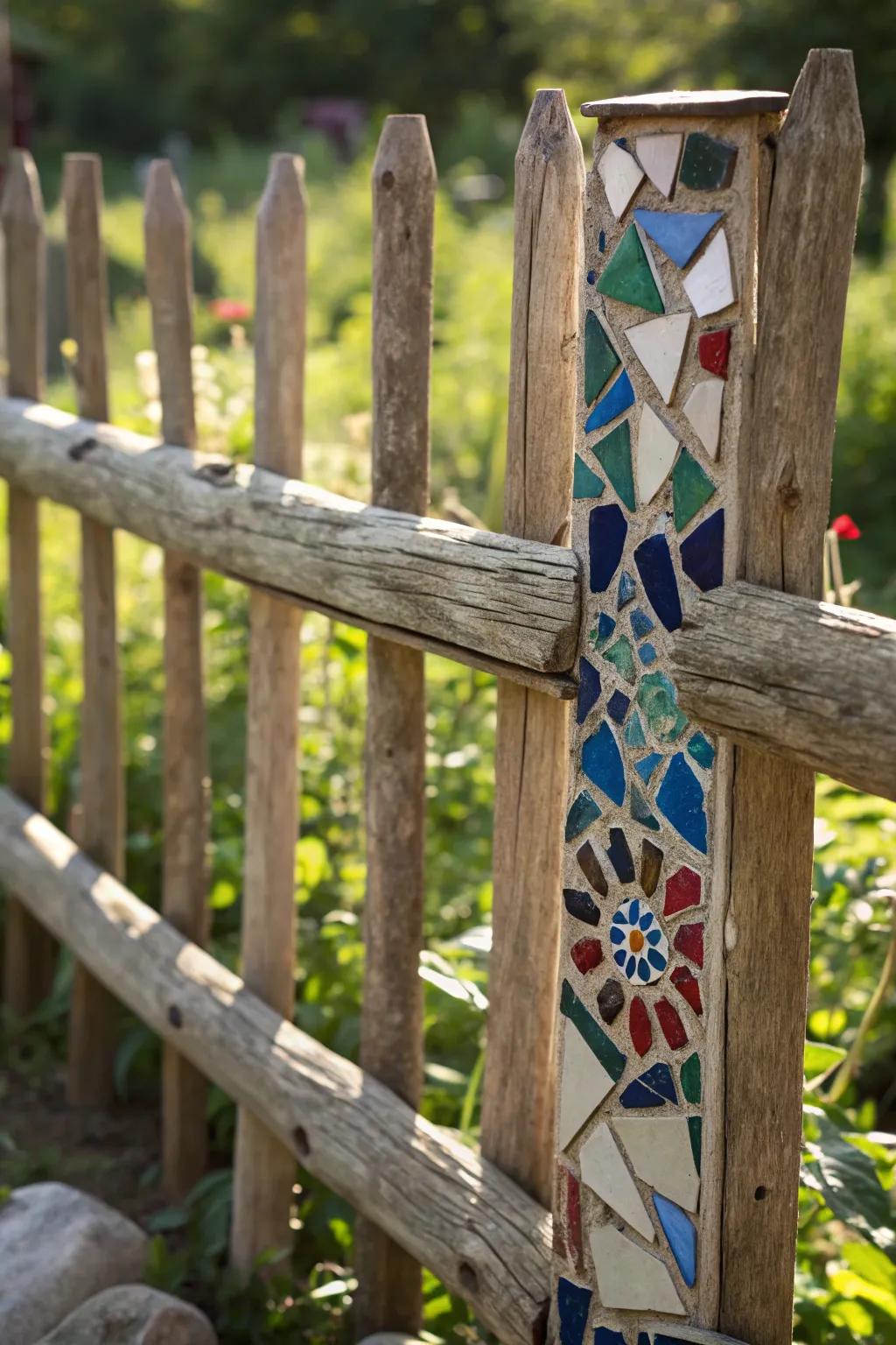 Transform your outdoor space with a stunning mosaic stick fence, where creativity meets nature.
