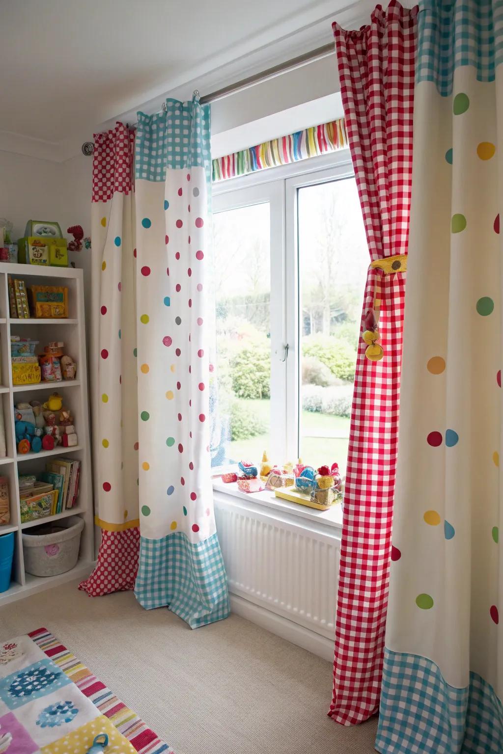 Mixed patterns in curtains create lively spaces.