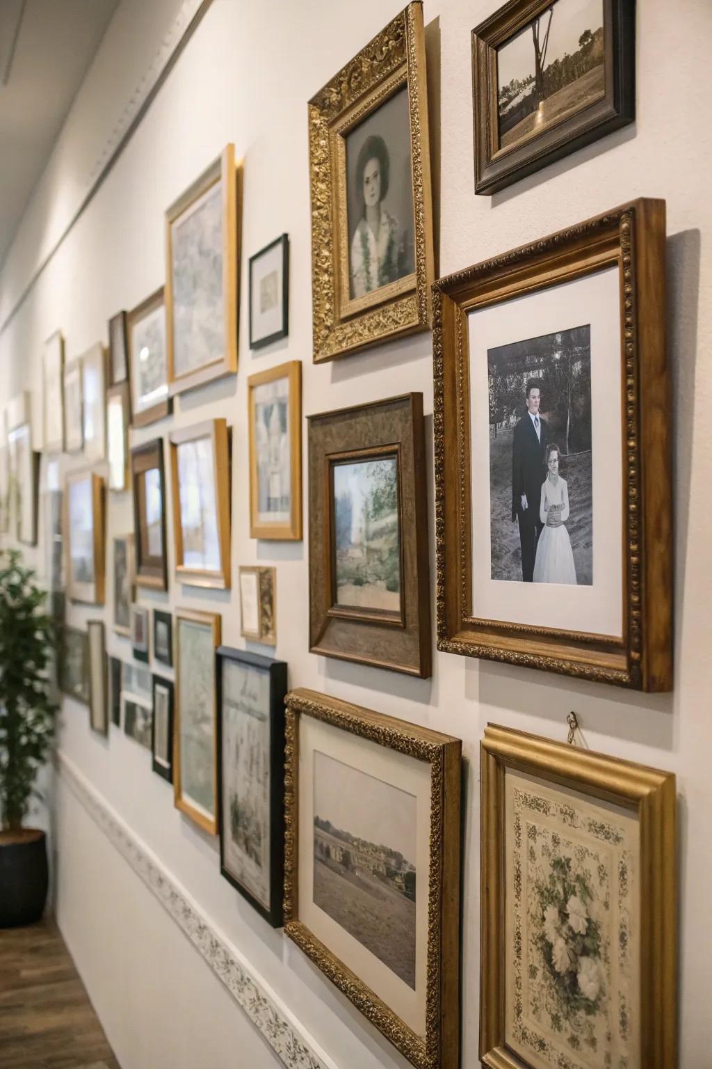 Vintage frames create eclectic gallery walls.