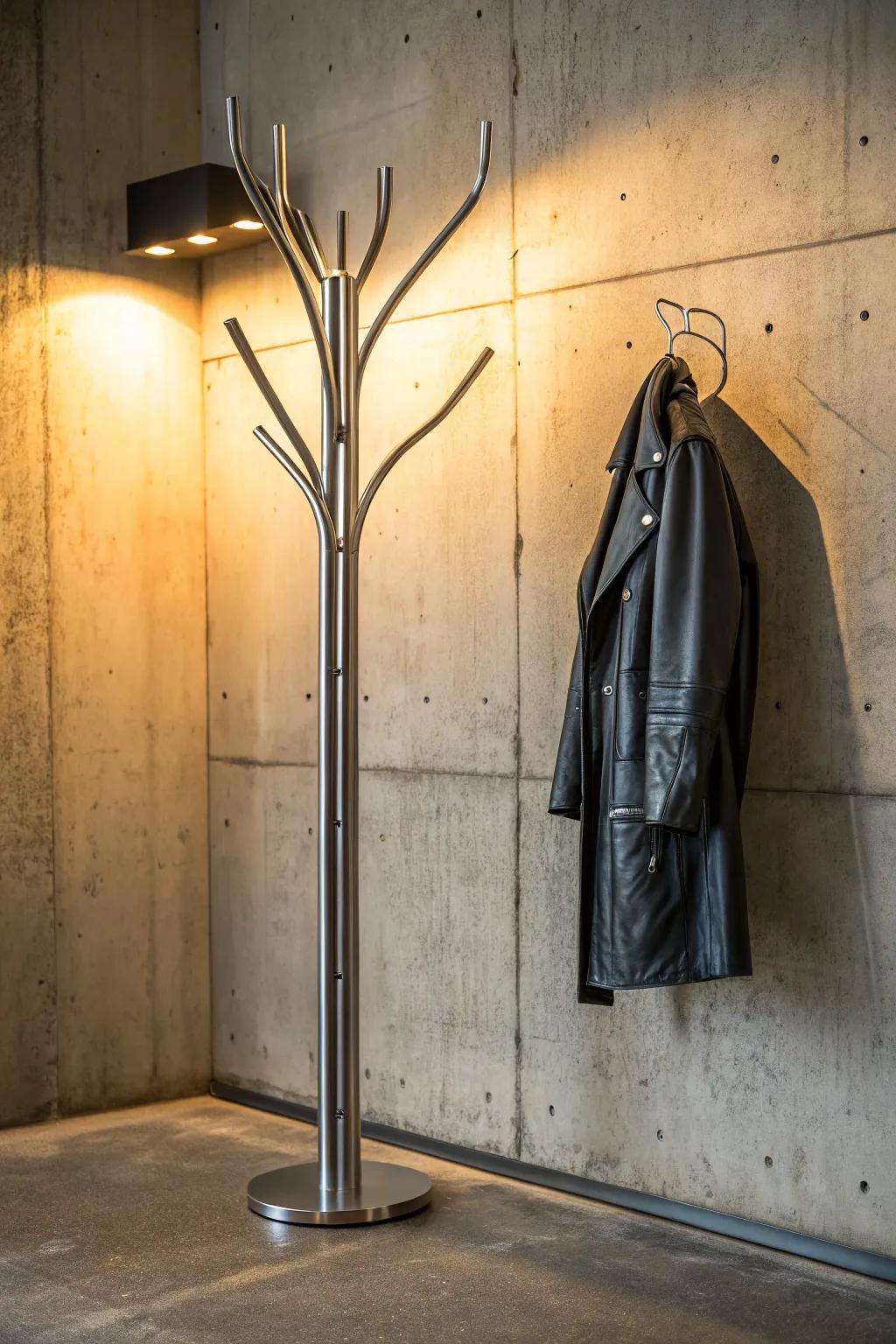 Elevate your entryway with this stylish and functional metal coat rack.
