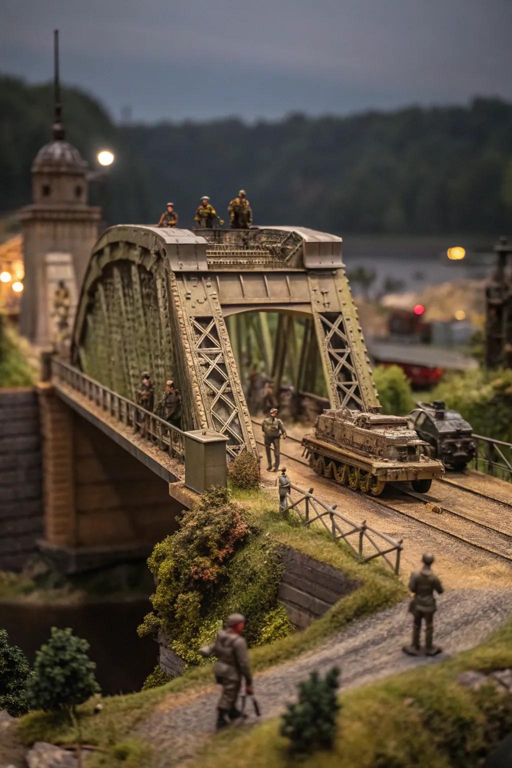 Step back in time with this stunning WW2 diorama featuring a historic bridge, a testament to enduring strength and history.