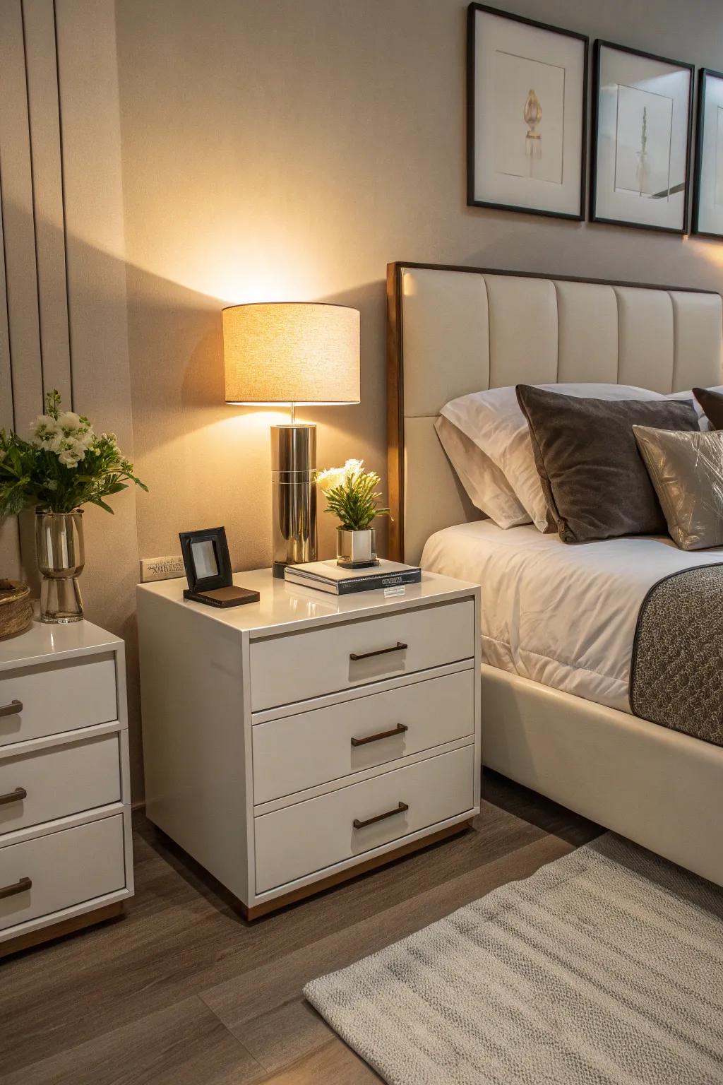 Nightstands with storage offer both style and functionality.