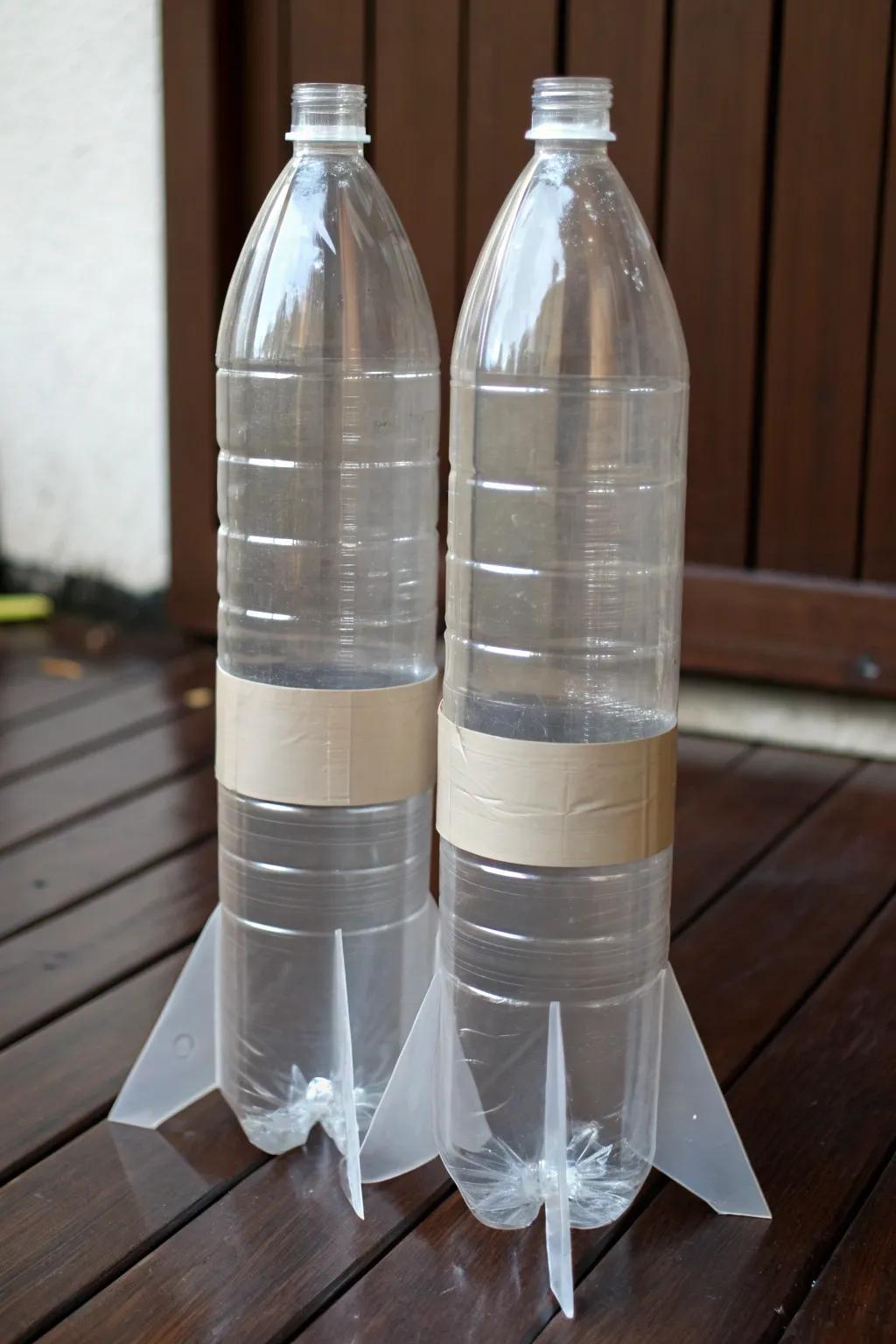 Master the art of stability with this sleek double bottle rocket design.