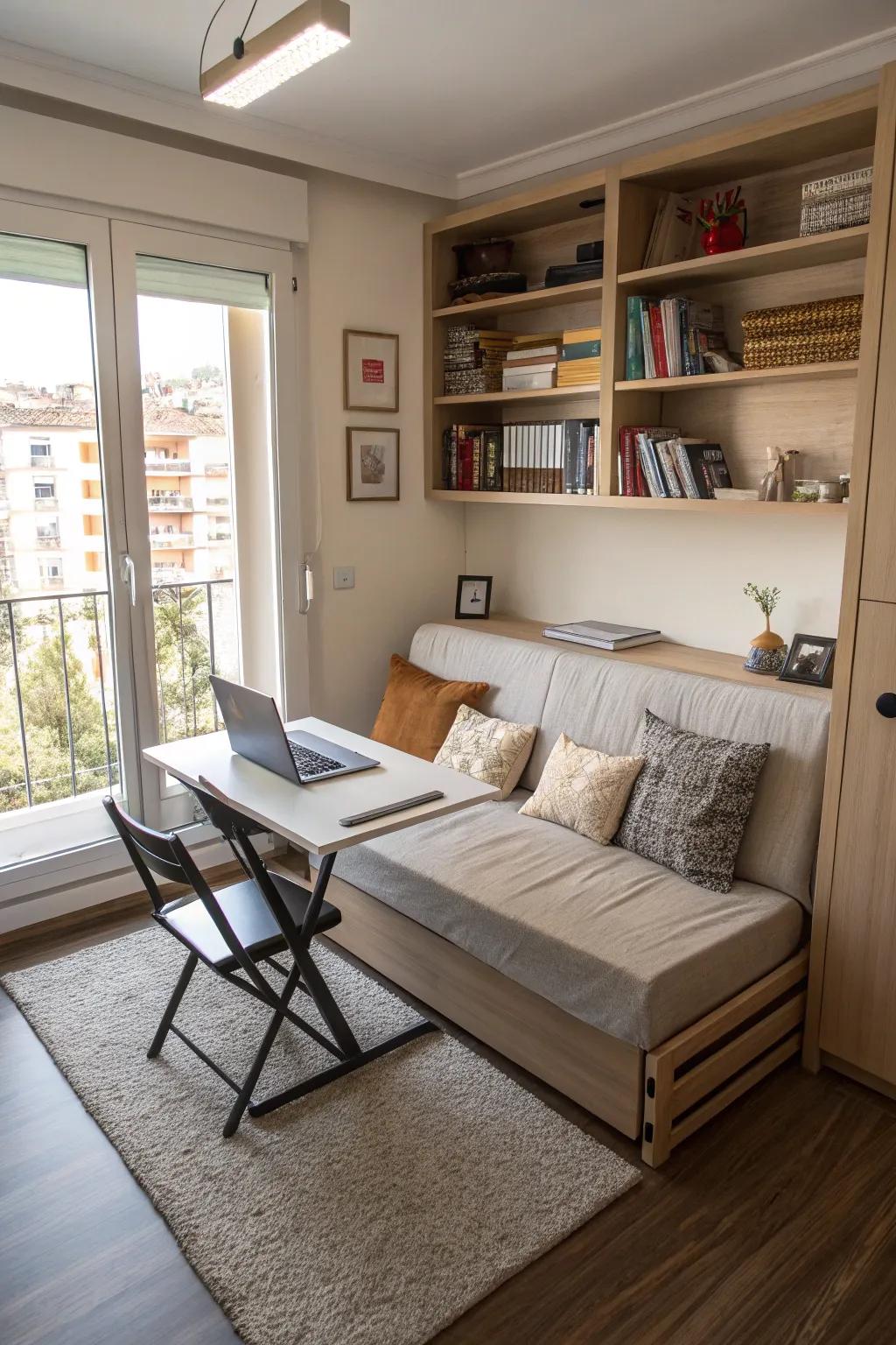 Multifunctional furniture is key in small apartments.
