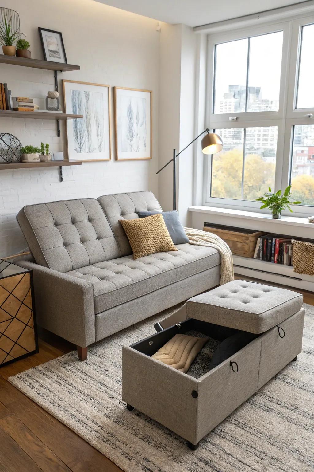 Choose furniture that works double duty to maximize your studio space.
