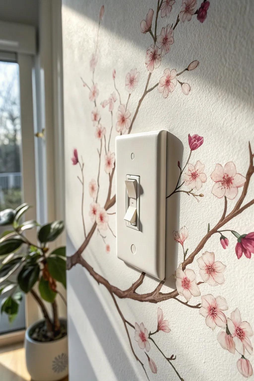 Bring a touch of spring into your home with cherry blossom-adorned light switches, where elegance meets simplicity.