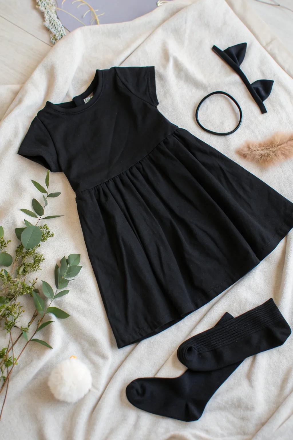 Effortlessly chic in black: Transform into a classic cat with closet staples. #MinimalistMagic #BohoChic