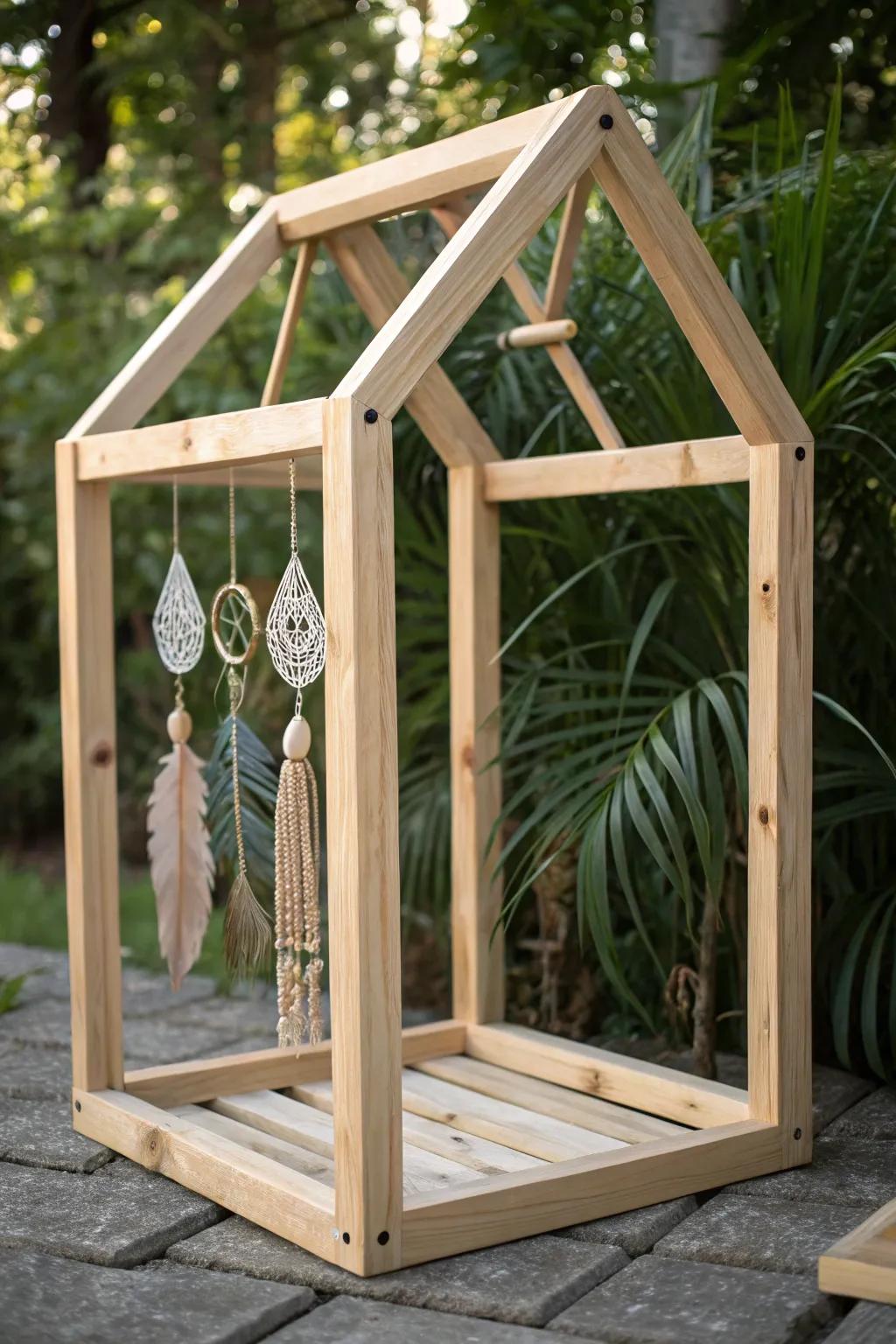 Embrace nature's embrace with a charming wooden aviary frame - where simplicity meets elegance.
