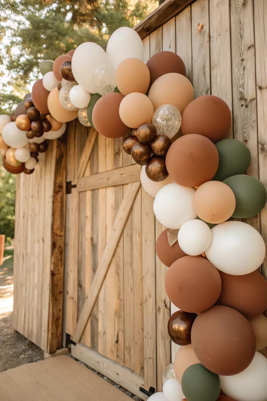 A boho balloon garland adds a touch of earthy elegance.
