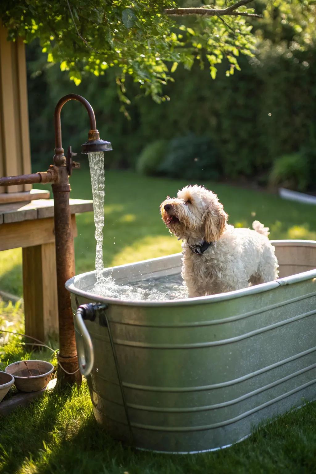 Transform your backyard with a rustic dog washing station—where cleanliness meets playful splashes!