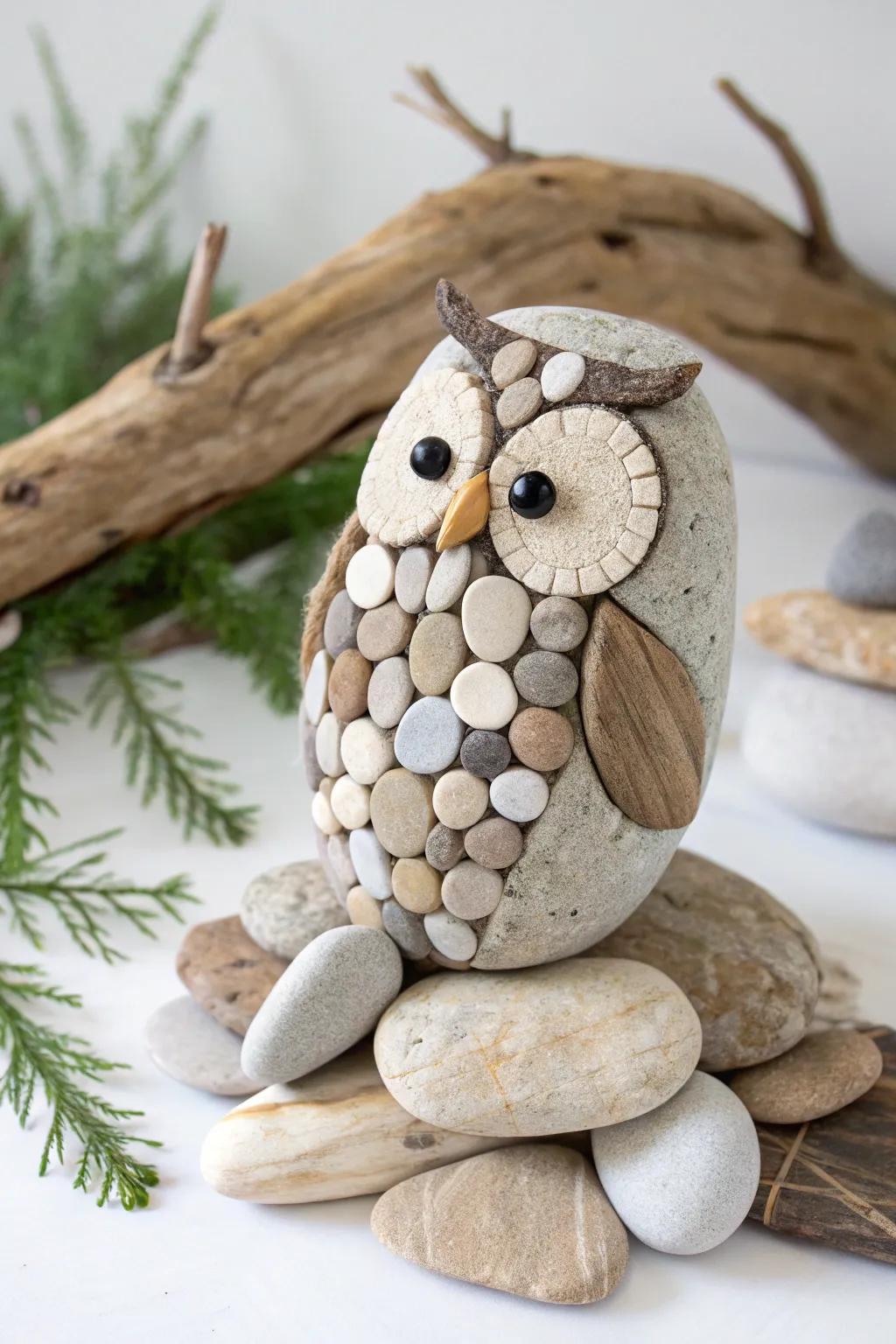 Capture the charm of nature with this minimalist pebble owl art—perfect for adding a whimsical touch to any space!