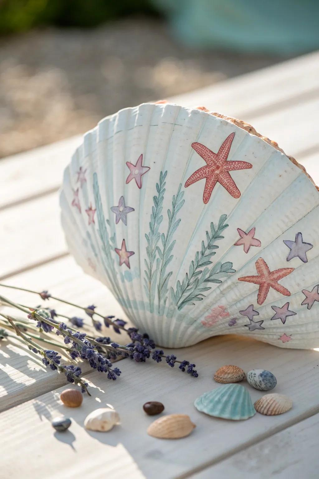 Capture the essence of the ocean with hand-painted seashell art. 🌊✨