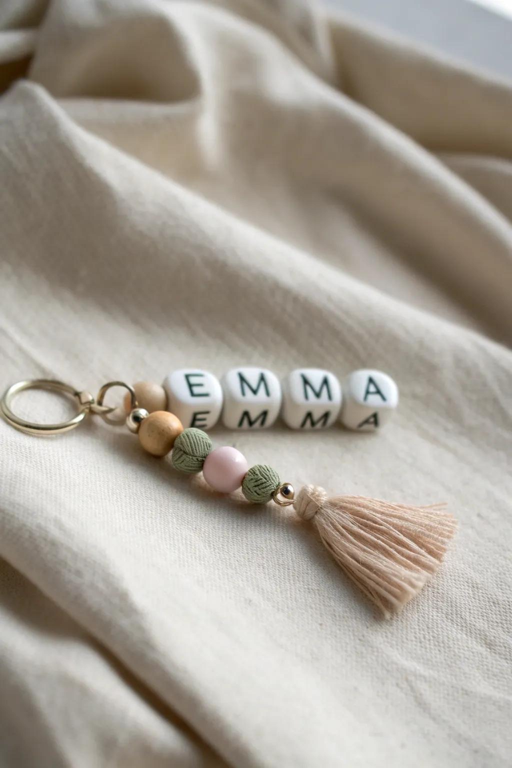 Add a personal touch to your keys with this charming, minimalist beaded keychain. Perfect for those who love Scandinavian simplicity with a Boho twist.