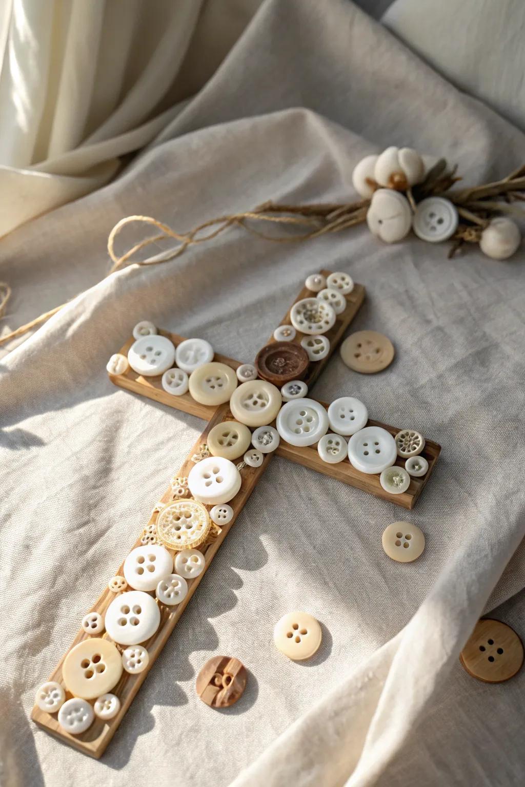 Celebrate creativity and simplicity with this charming button cross craft, where each button tells its own story.