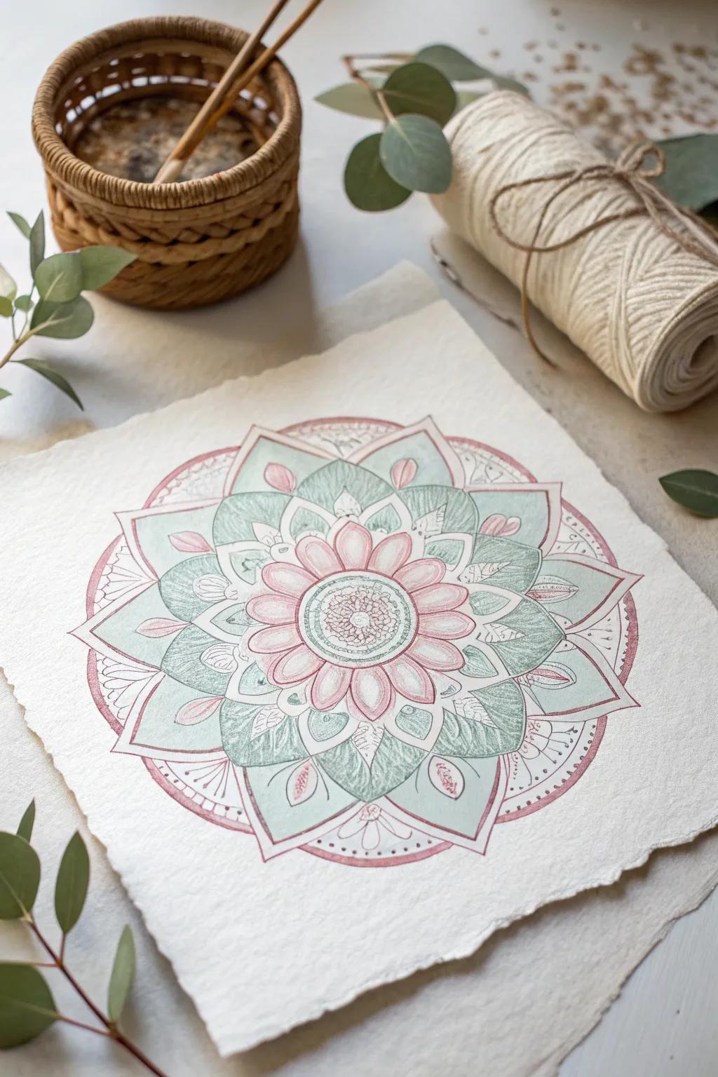 Find peace in the art of symmetry with this intricate mandala, where simplicity meets soulful creativity.
