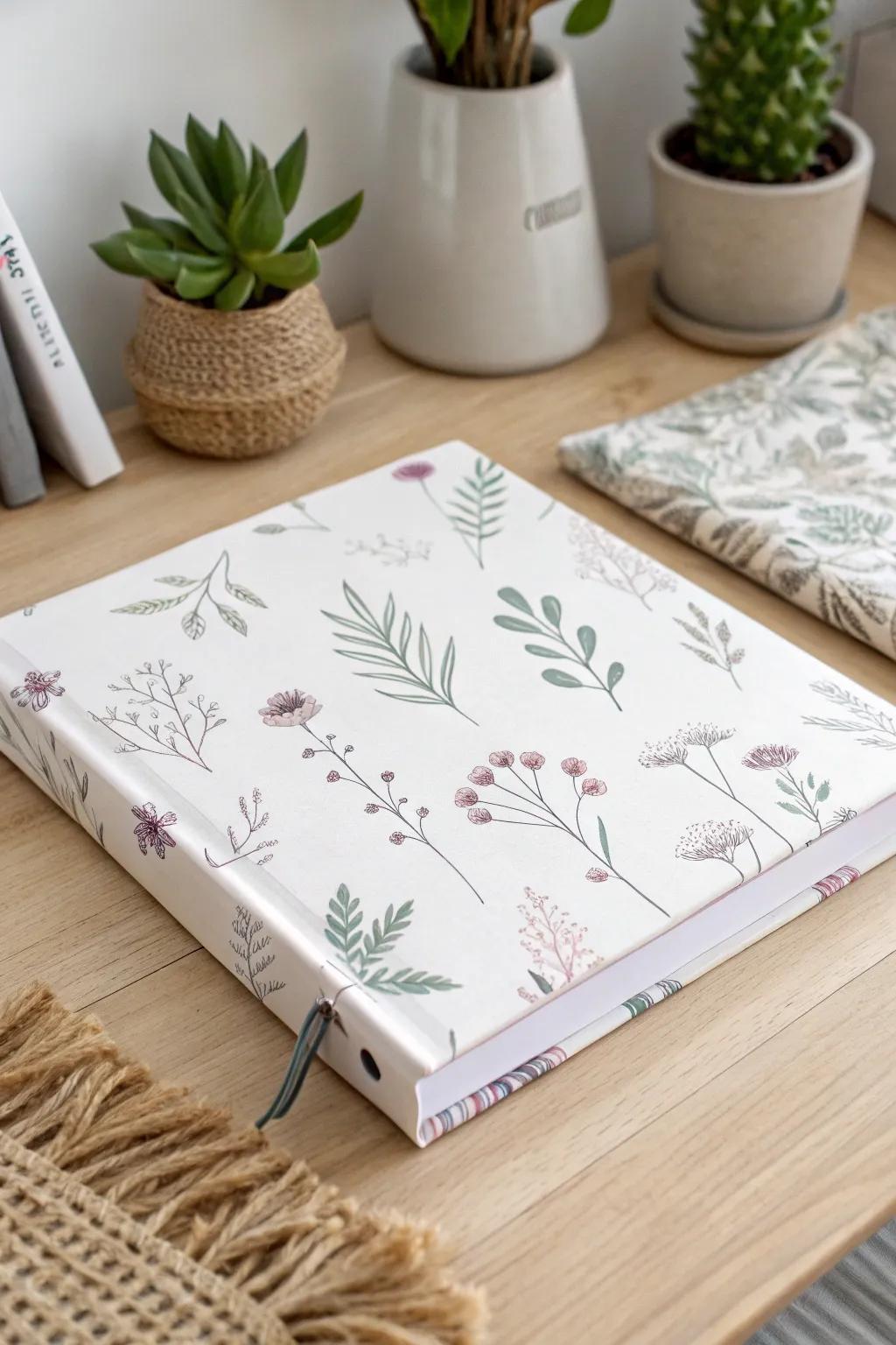 Embrace nature with every note: A binder that blossoms with minimalist floral charm.