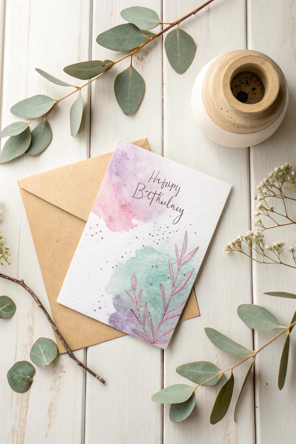 Embrace the art of simplicity with a watercolor birthday card that speaks from the heart. #WatercolorWonder #MinimalistCraft