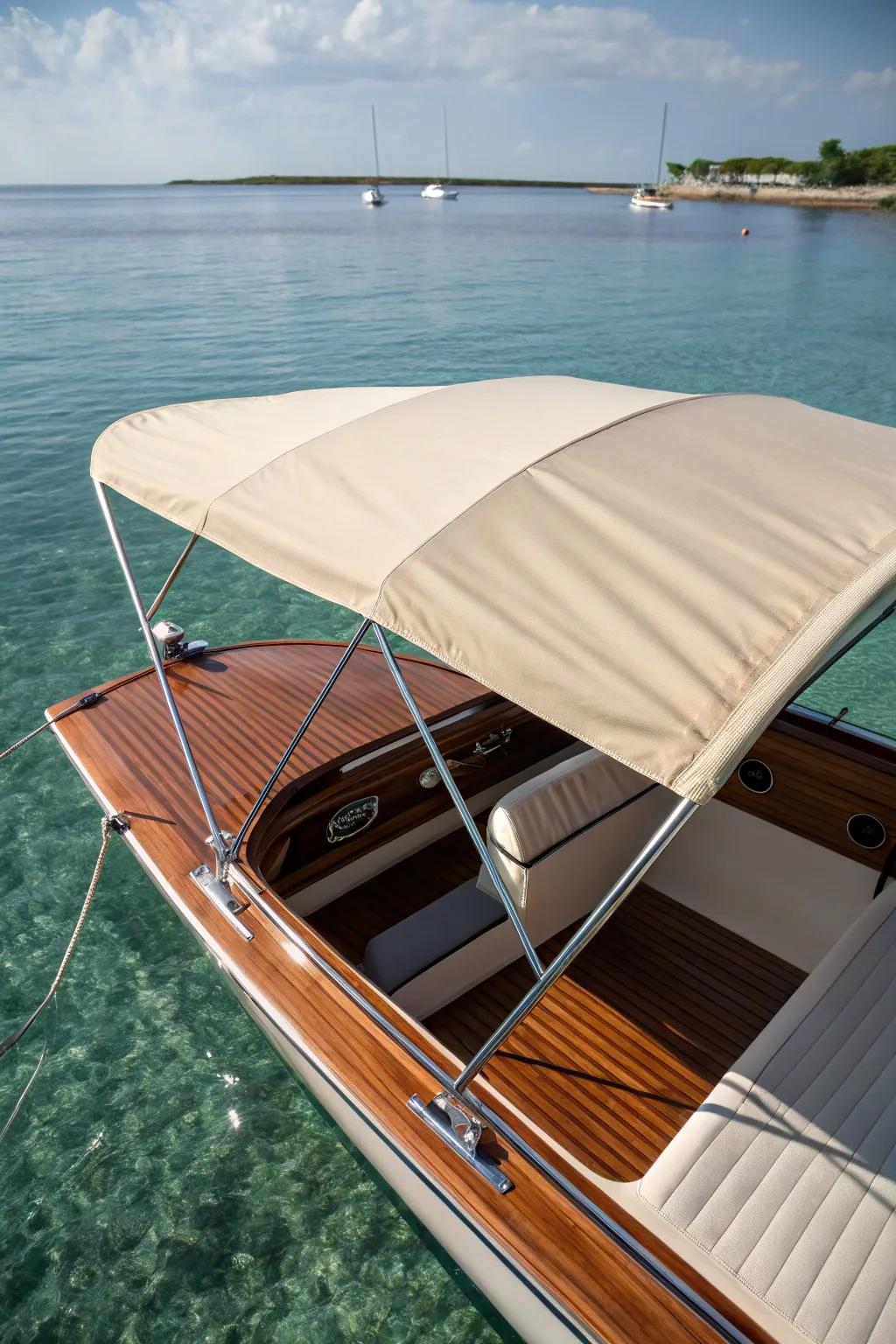Elevate your boating experience with a custom Bimini top extension—where craftsmanship meets comfort.