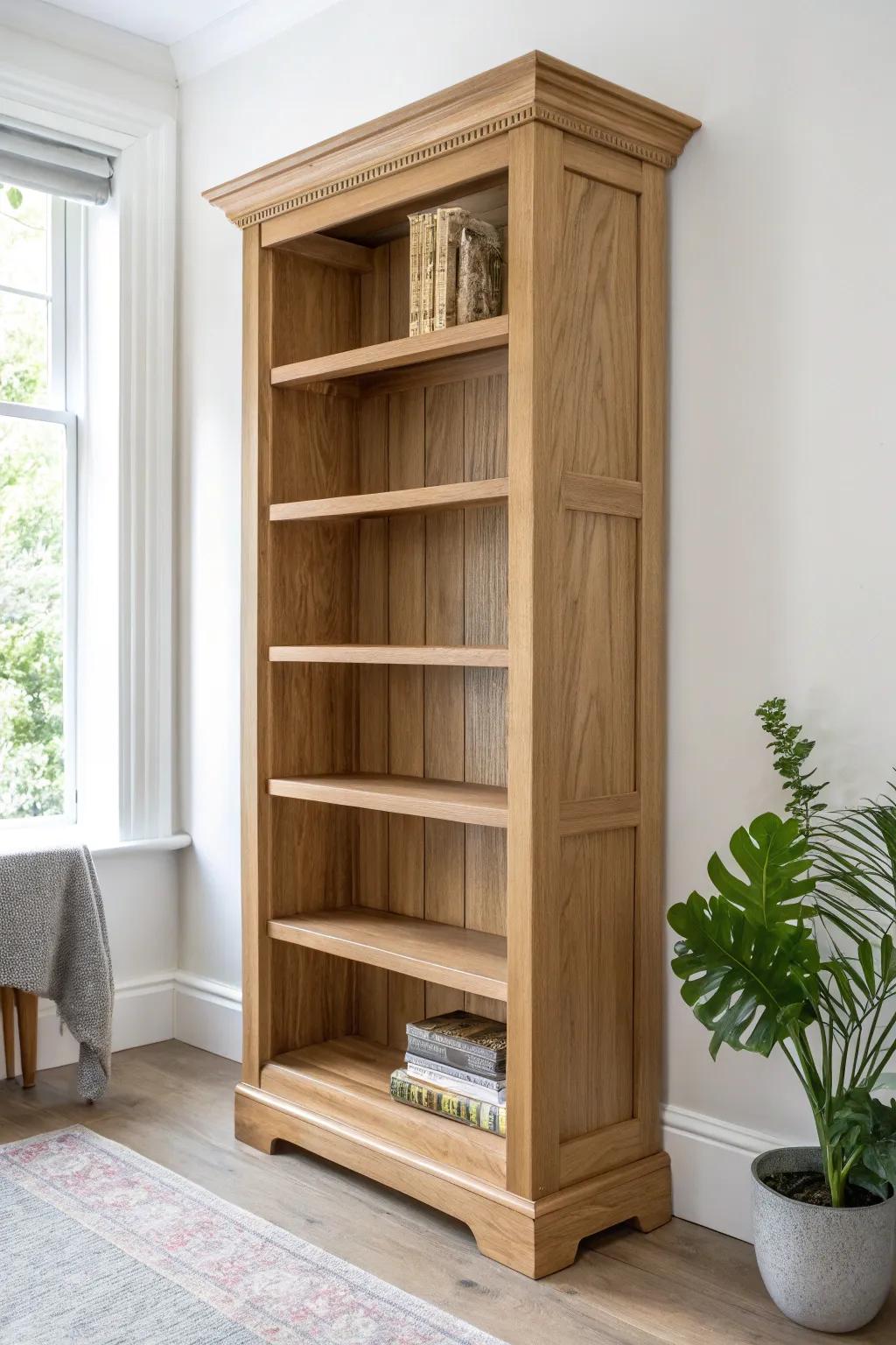 Elevate your bookcase style with seamless baseboard trim for a polished and cohesive look.