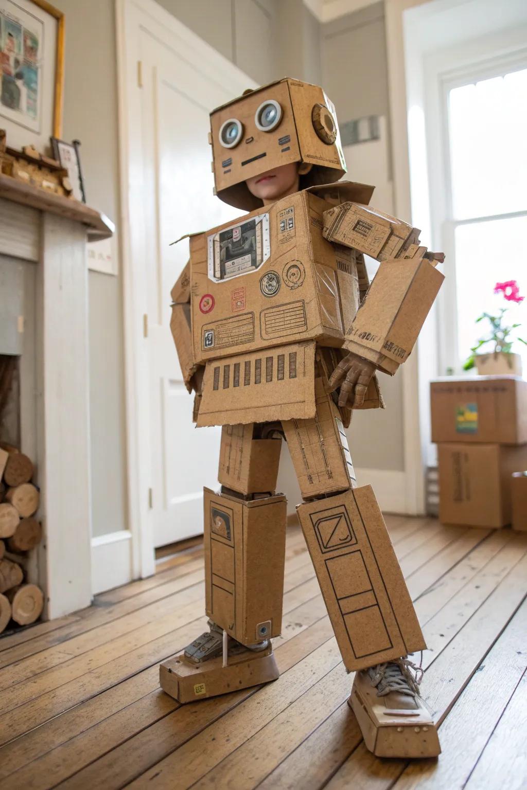 Unleash creativity with a cardboard robot costume – turning recyclables into a masterpiece!