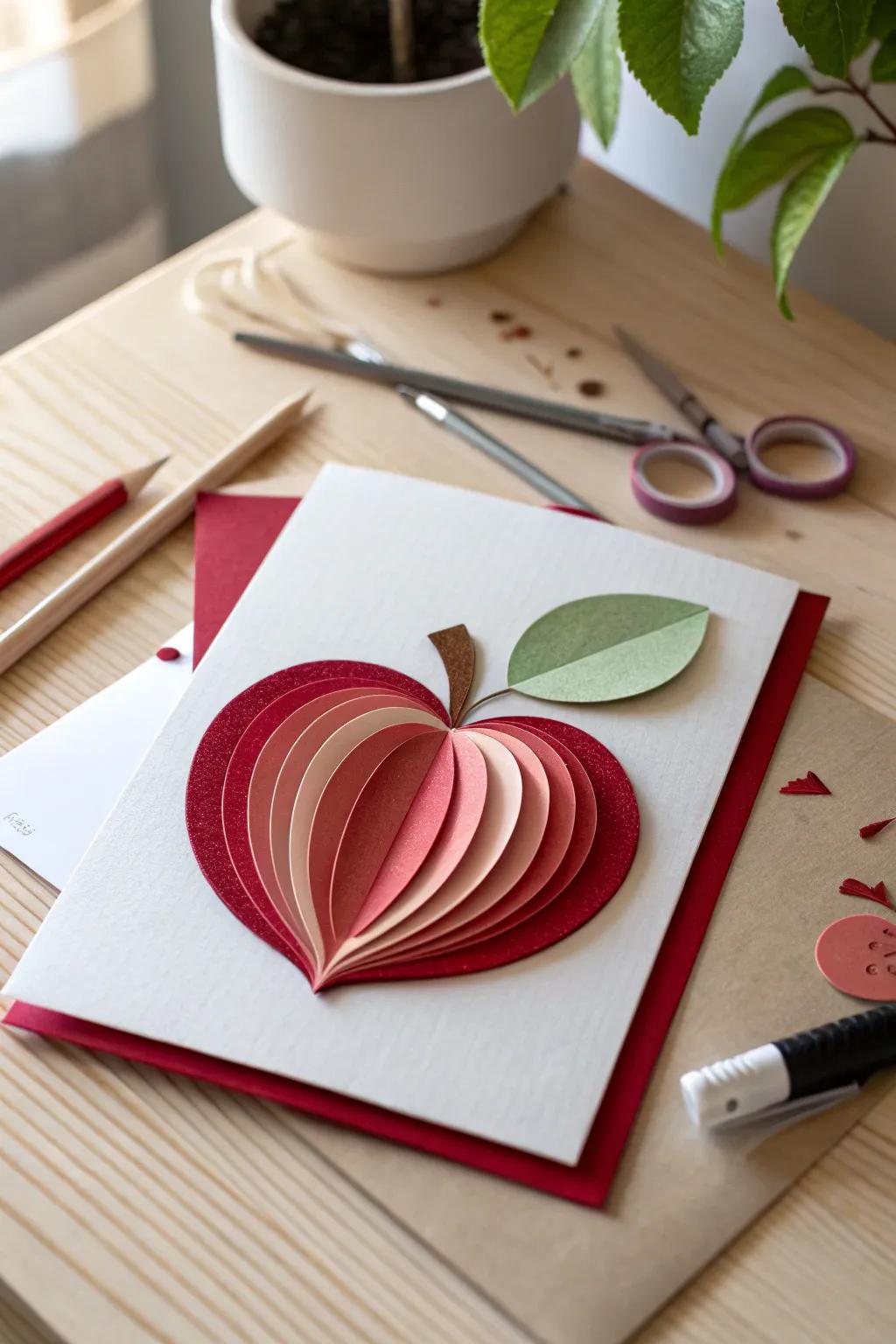 Crafted with love: A minimalist apple card that speaks volumes in simplicity and style. Perfect for the teacher who's the apple of your eye!