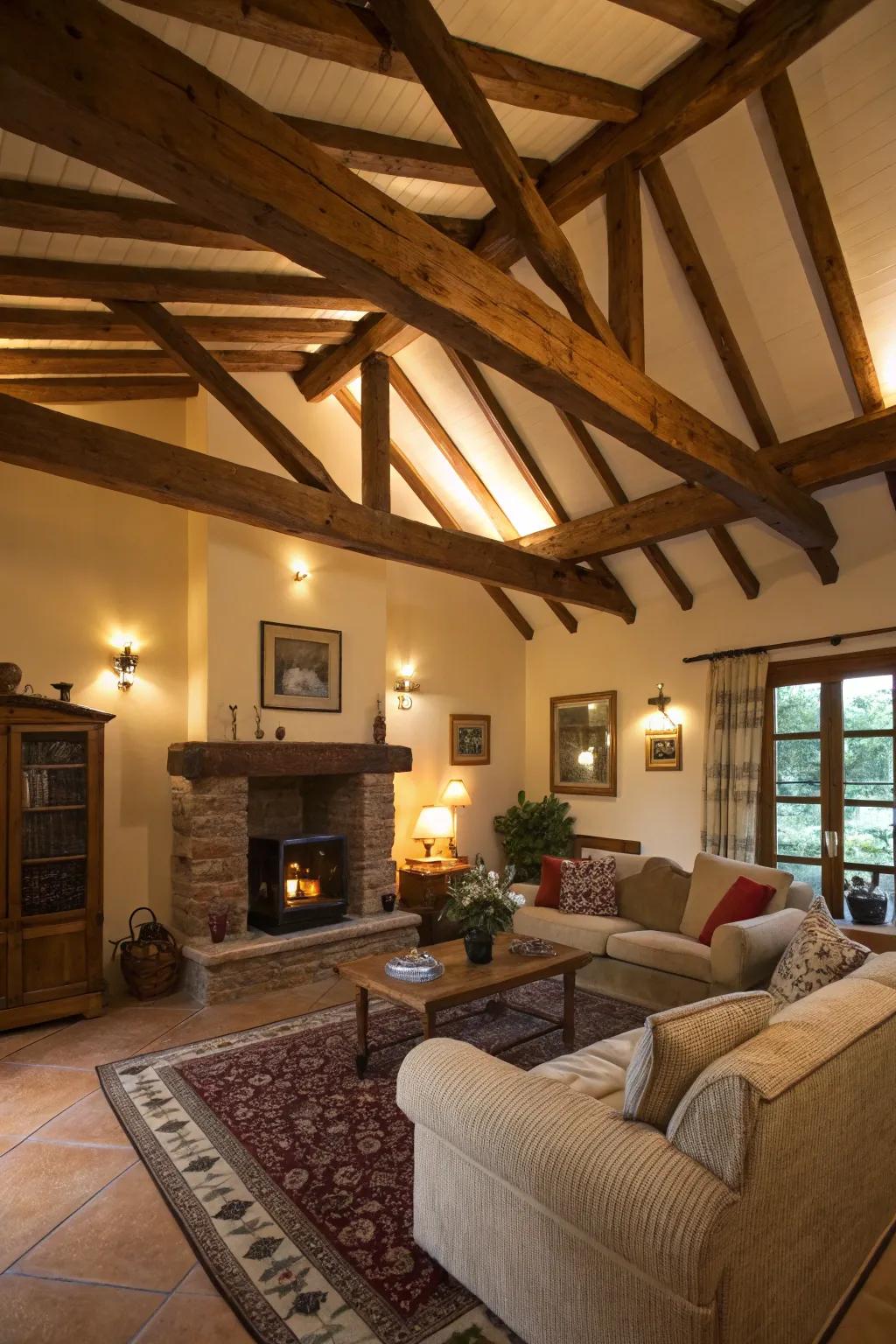 Exposed beams bring a rustic touch and warmth to your living space.