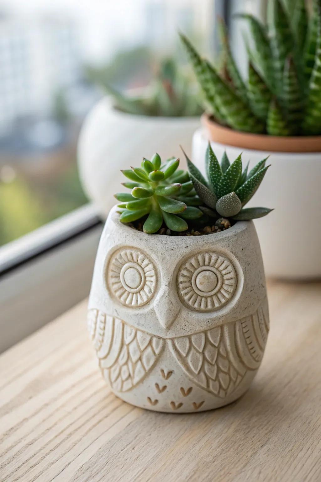 Embrace playful elegance with this charming owl planter – where nature meets craftsmanship.